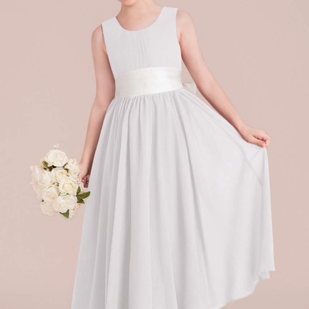 JJS HOUSE | a-line empire ankle length chiffon & satin junior bridesmaid dress